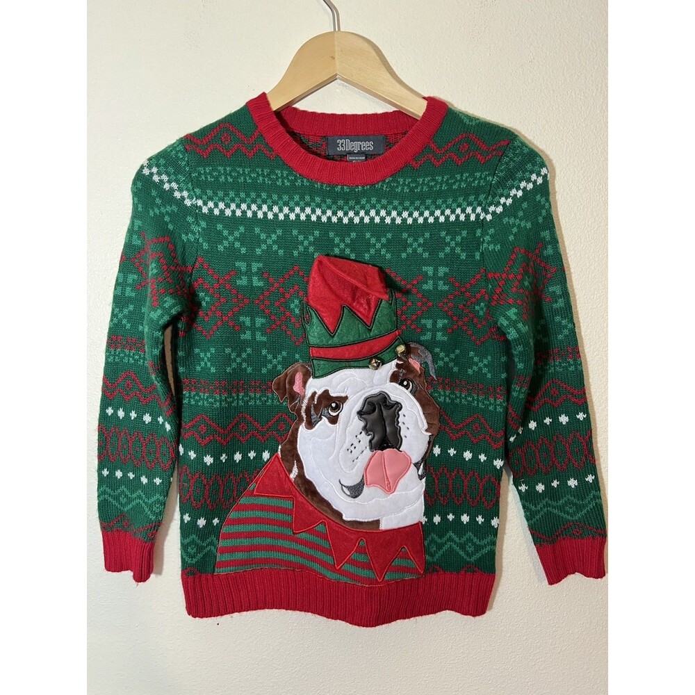 33 Degrees Women's Bulldog Christmas Sweater - Size Small